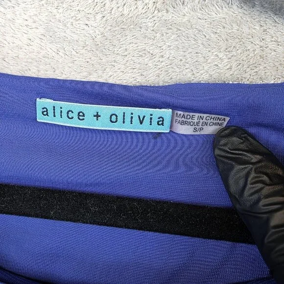 alice + olivia Shirt Womens Small Blue Sequin Silk Long Sleeve Top Party Dressy